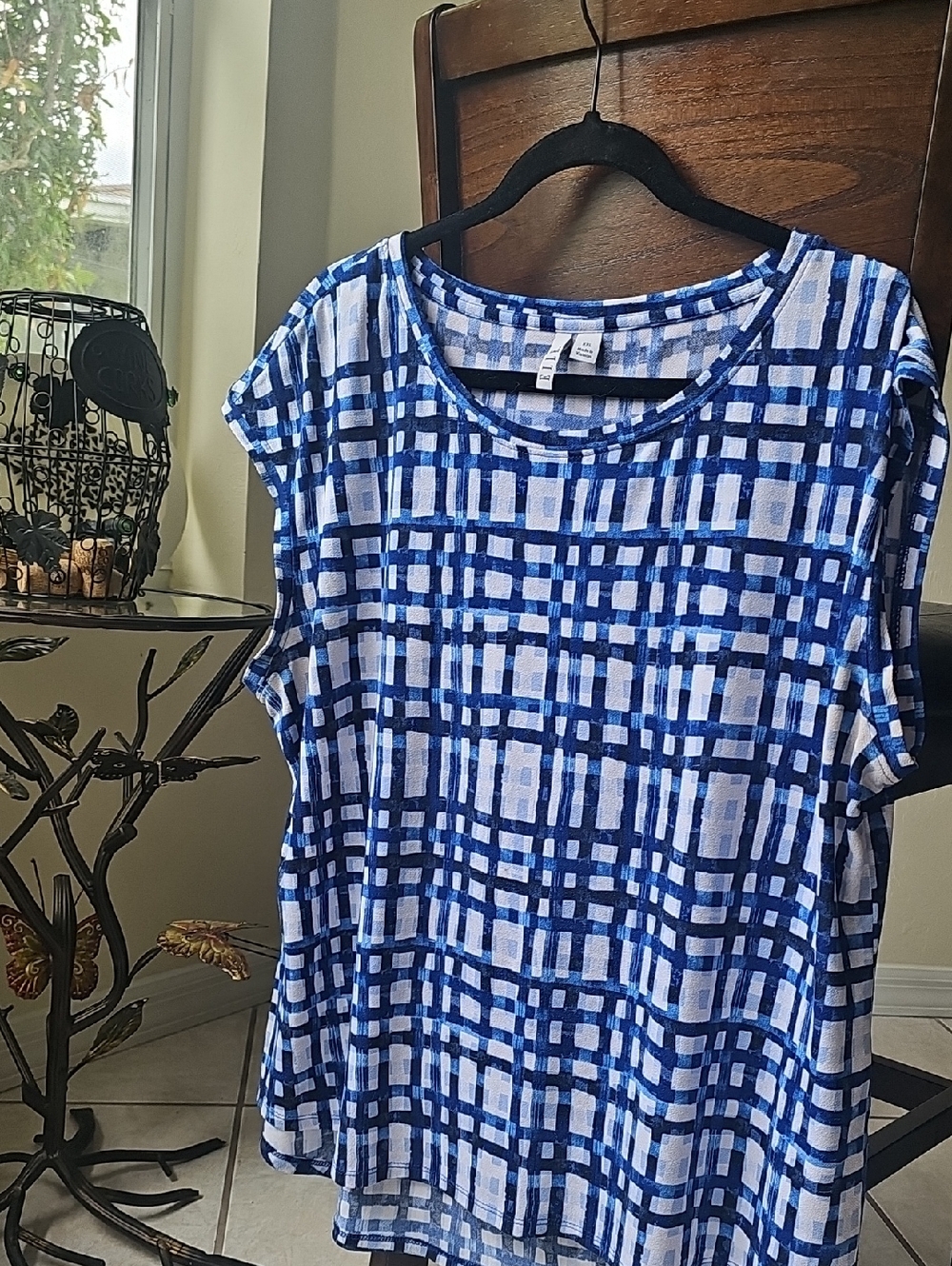 Blue Plaid Short Sleeve Women's Top